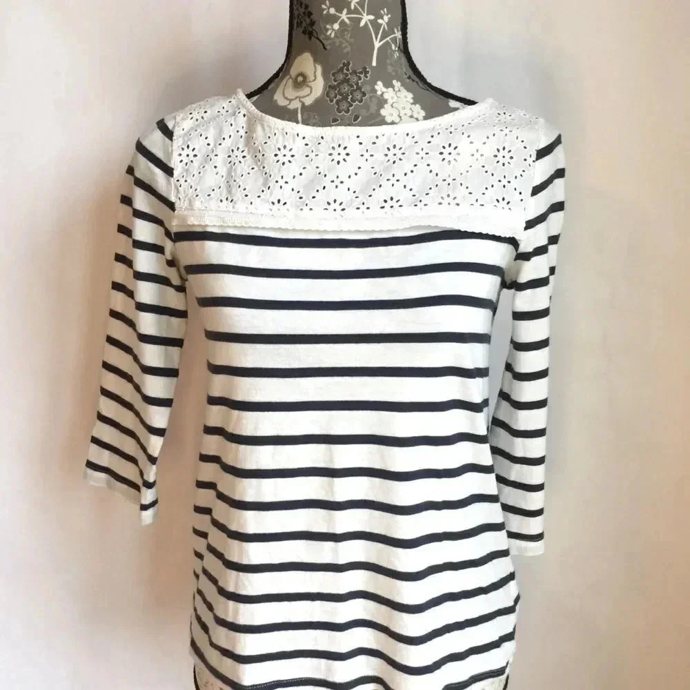 H&M Black and white striped with eyelet yoke Size XS
